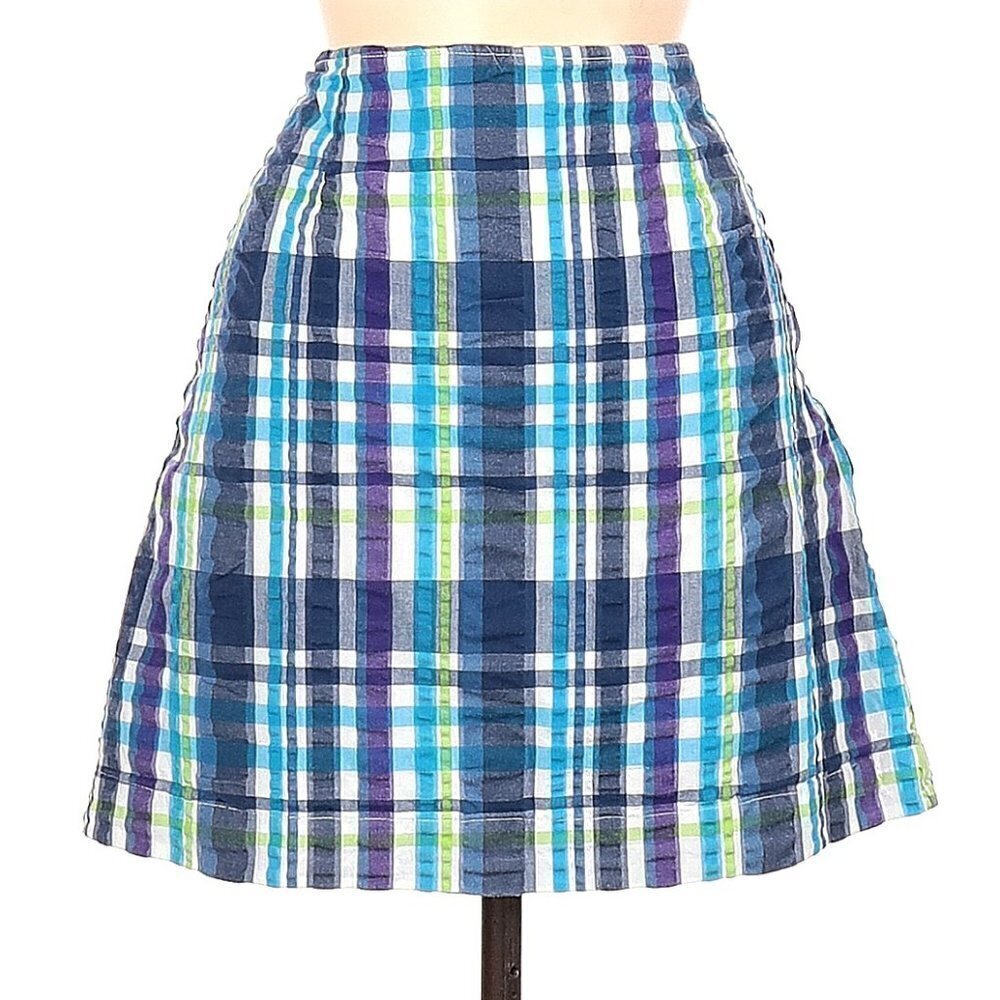 Bass & Company Women's Blue Plaid Tartan Cotton Casual Short Mini Skirt, Sz 6